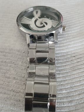 Silver Men's Musical Note Stainless Steel Watch